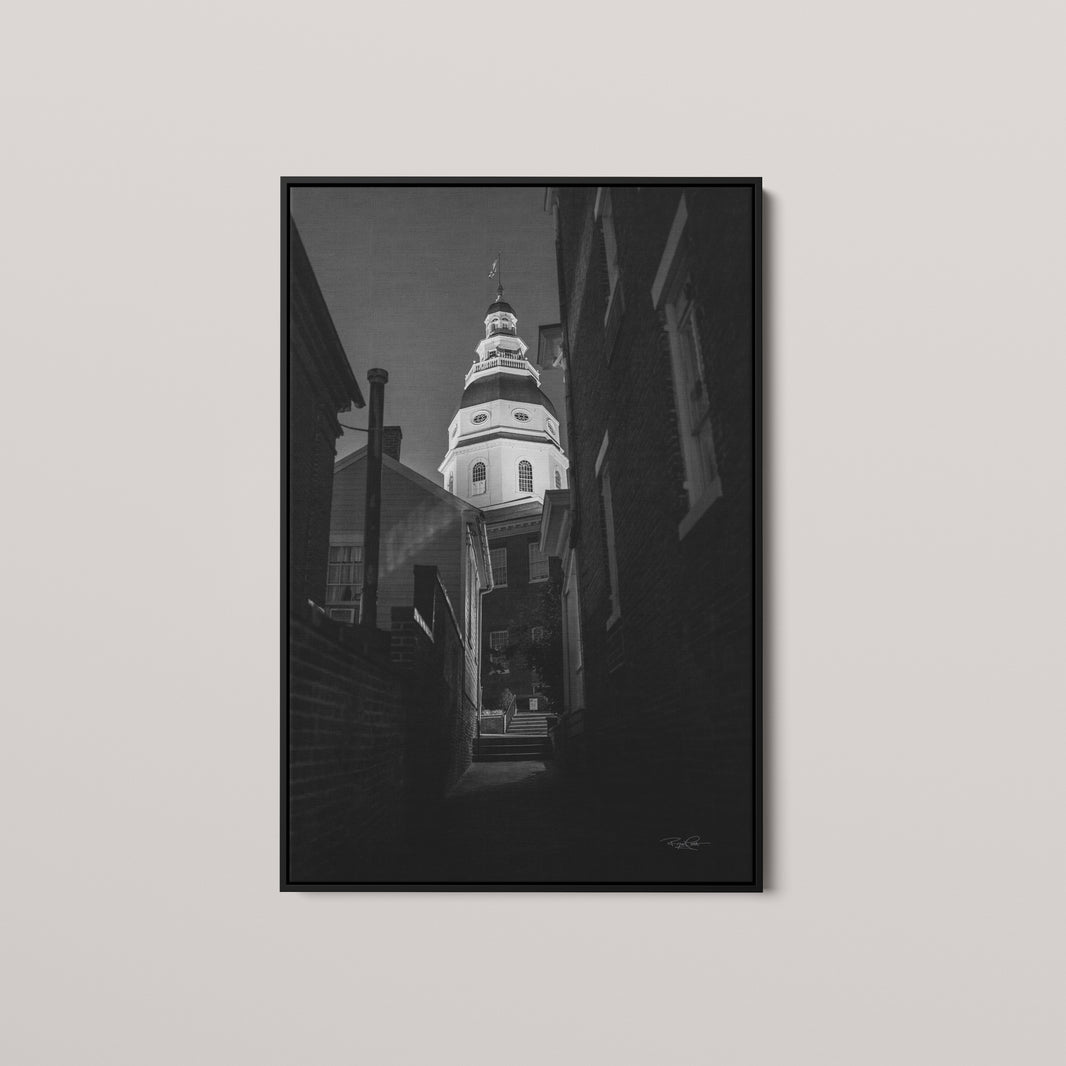 Beacon of the Capital — Black framed canvas mockup