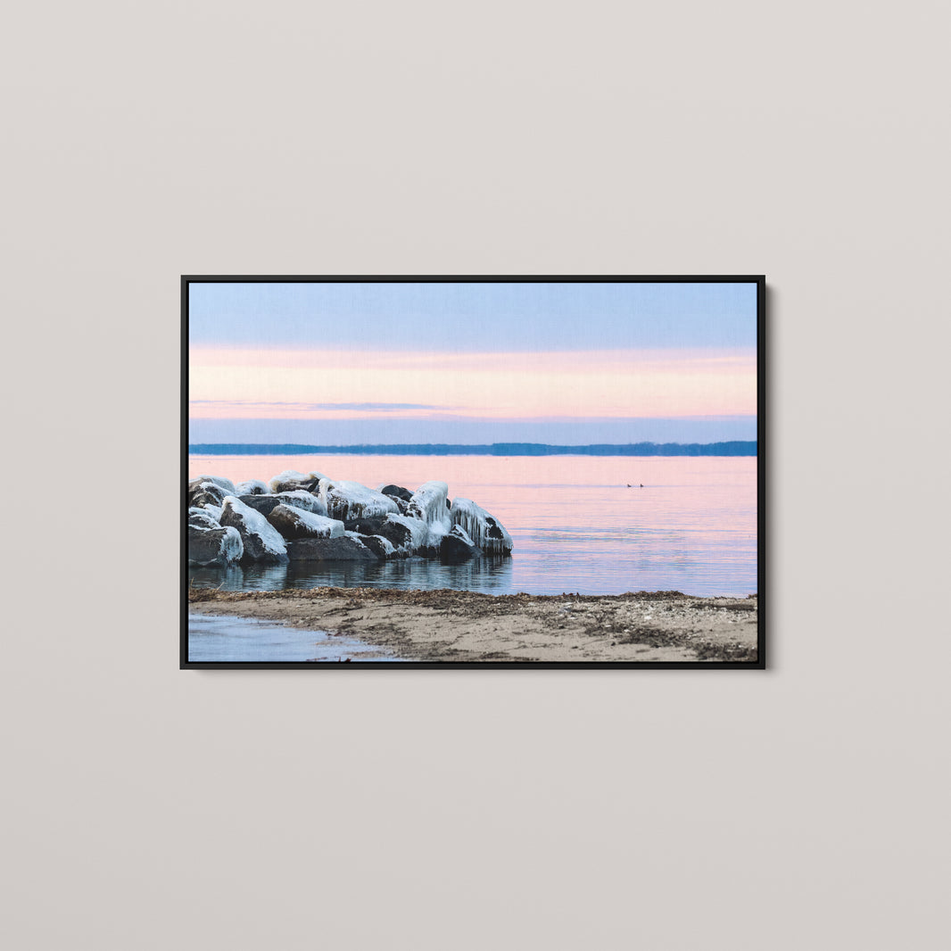 Frost on the Potomac — Black framed canvas mockup