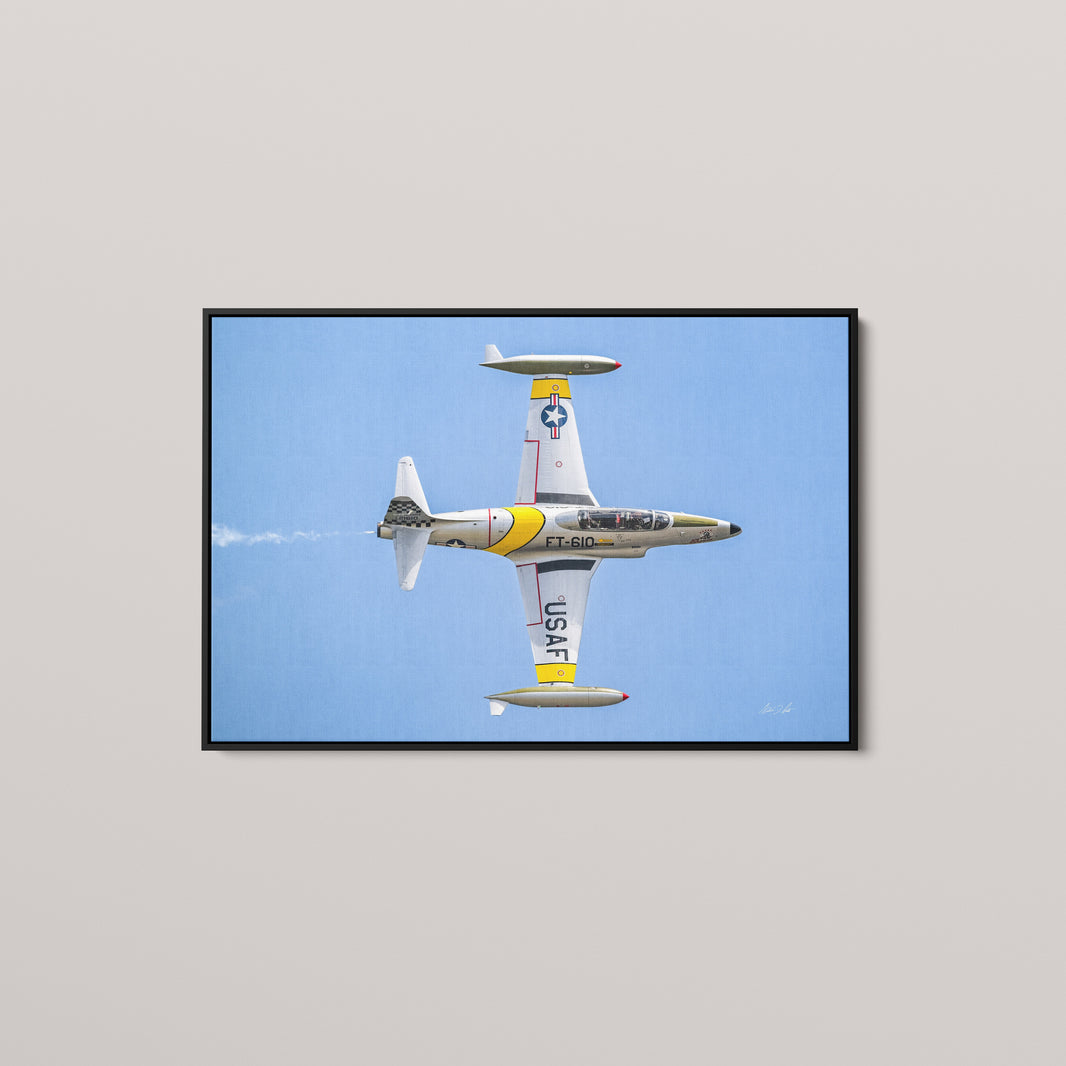 The Shooting Star — Black framed canvas mockup