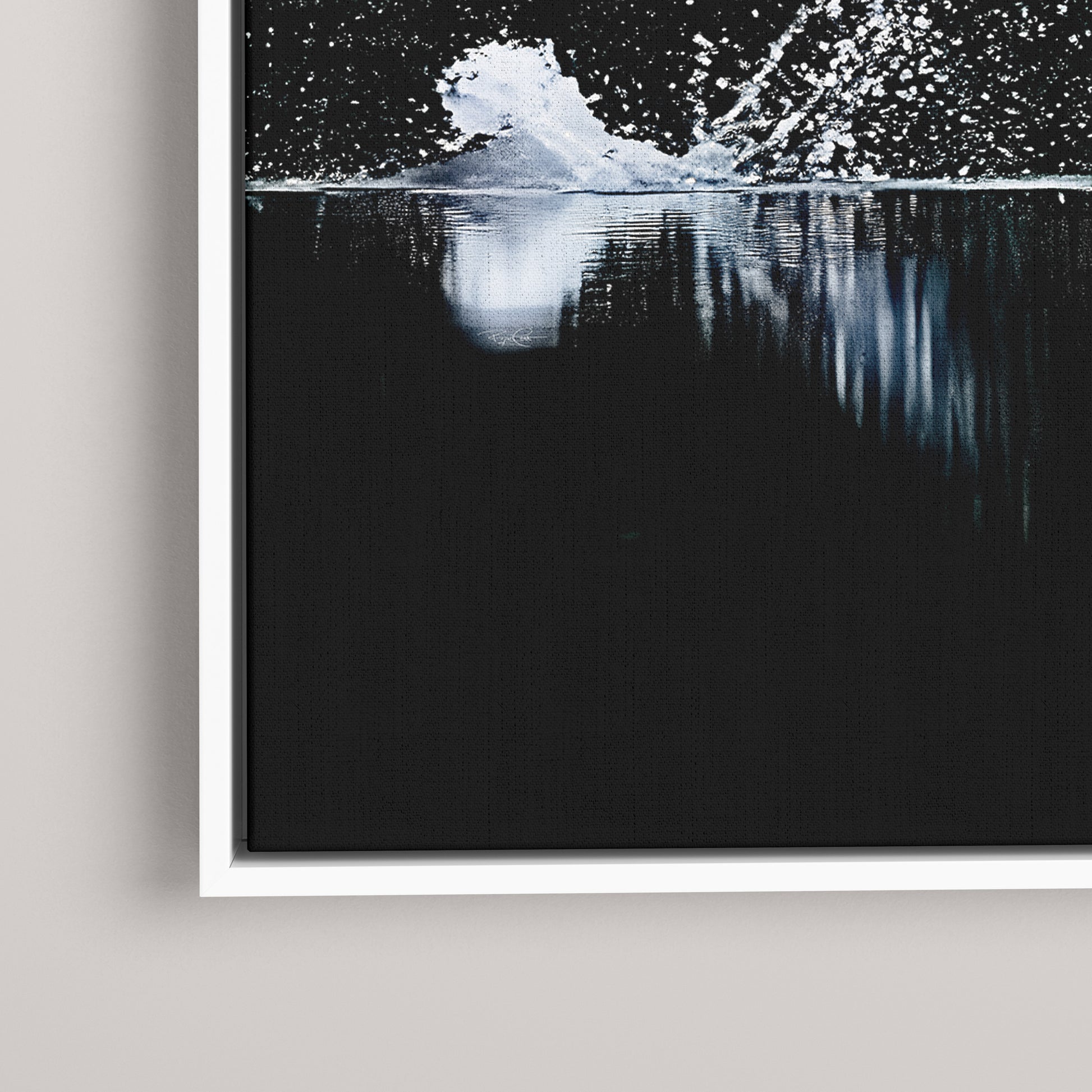 The Low Ascent — Detail closeup, white frame (left edge)