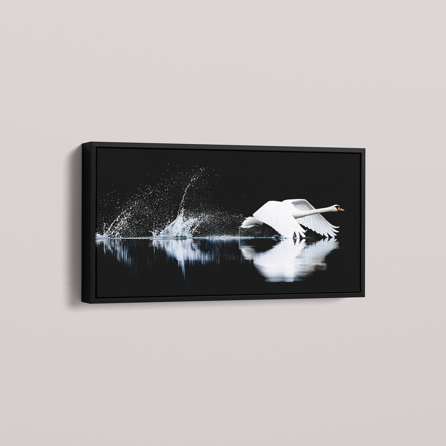 The Low Ascent — 24x60" black framed canvas, angled view