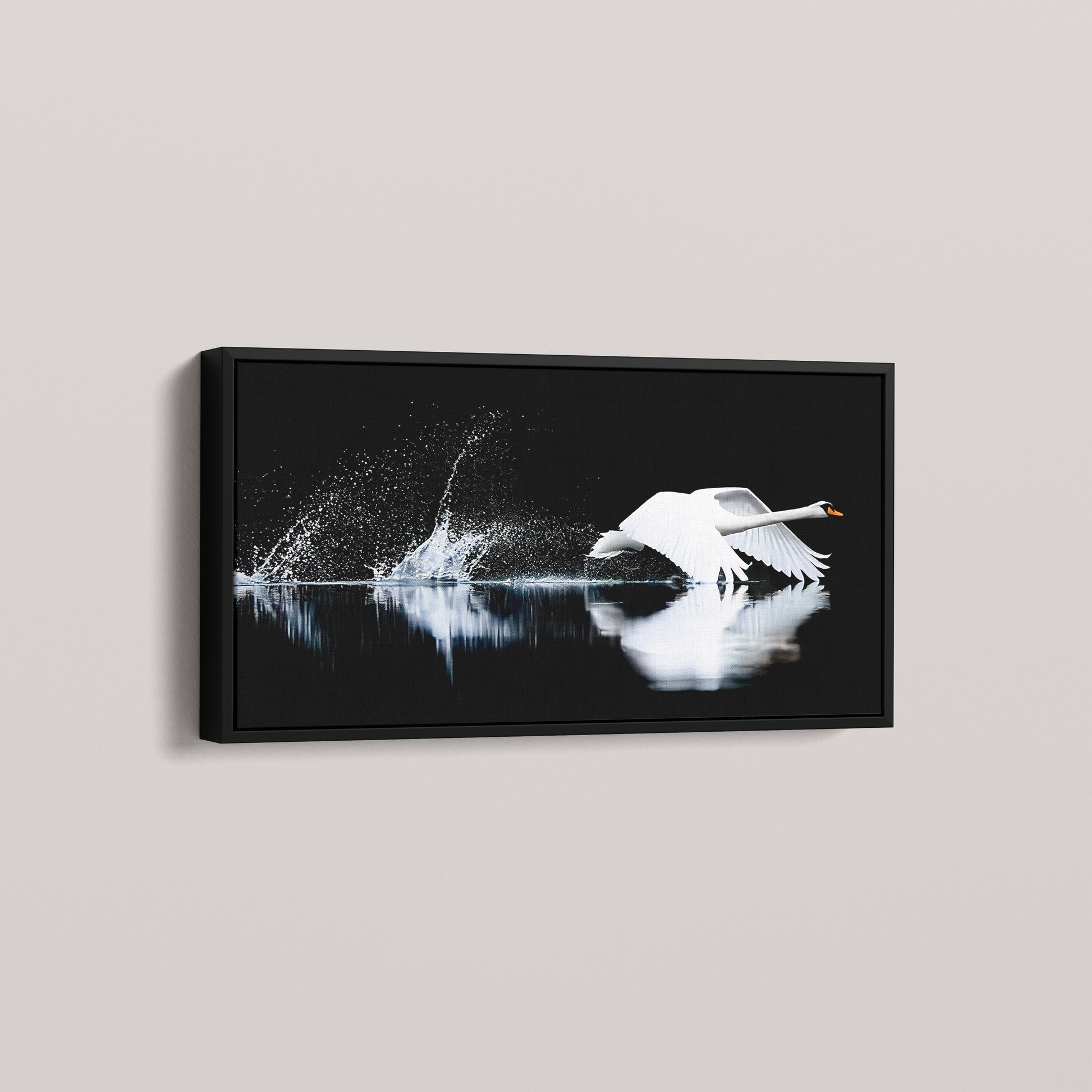 The Low Ascent — 24x60" black framed canvas, angled view