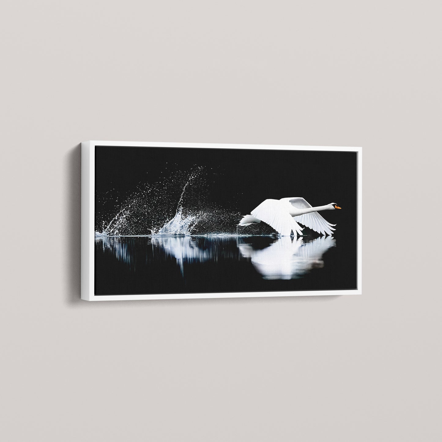 The Low Ascent — 24x60" white framed canvas, angled view