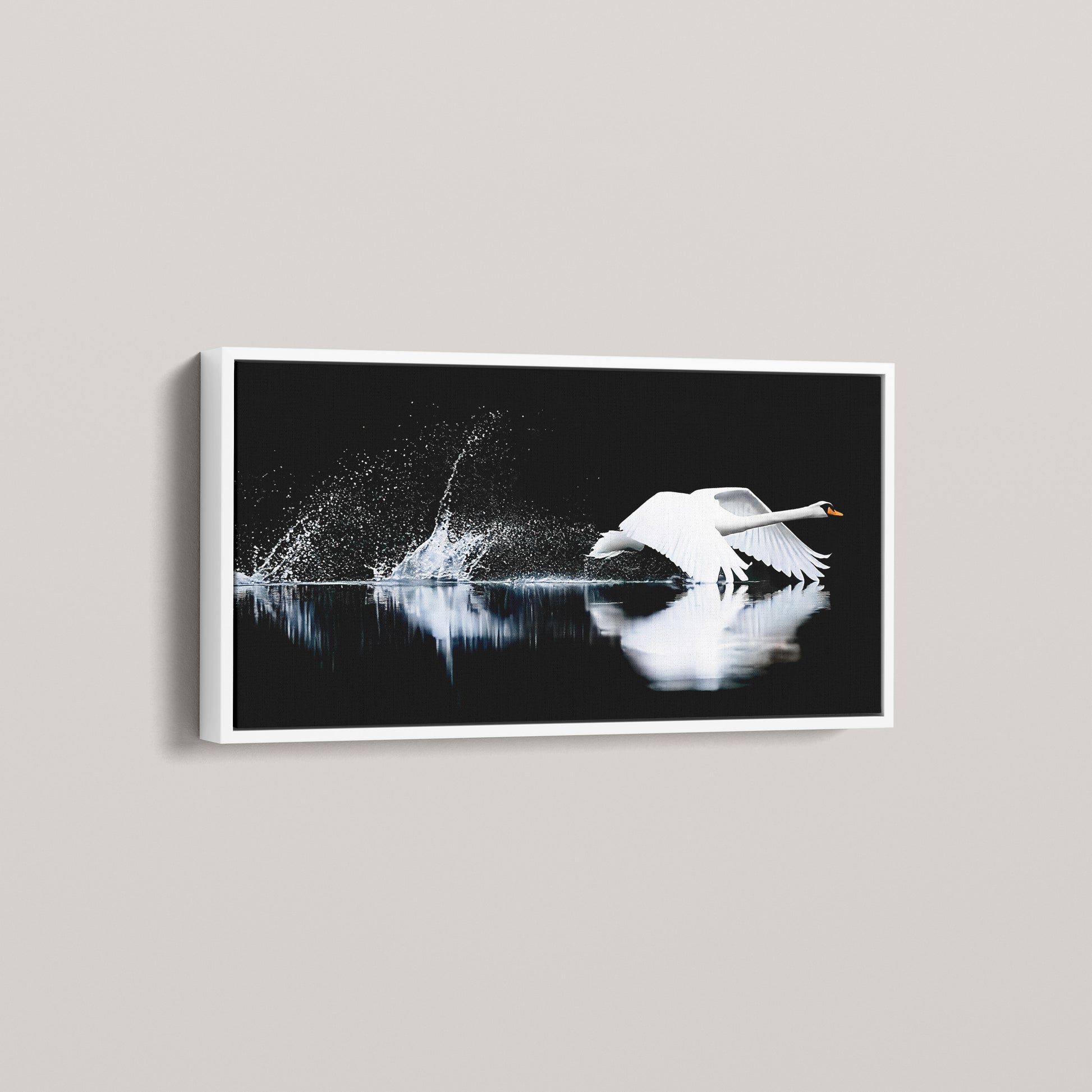 The Low Ascent — 24x60" white framed canvas, angled view
