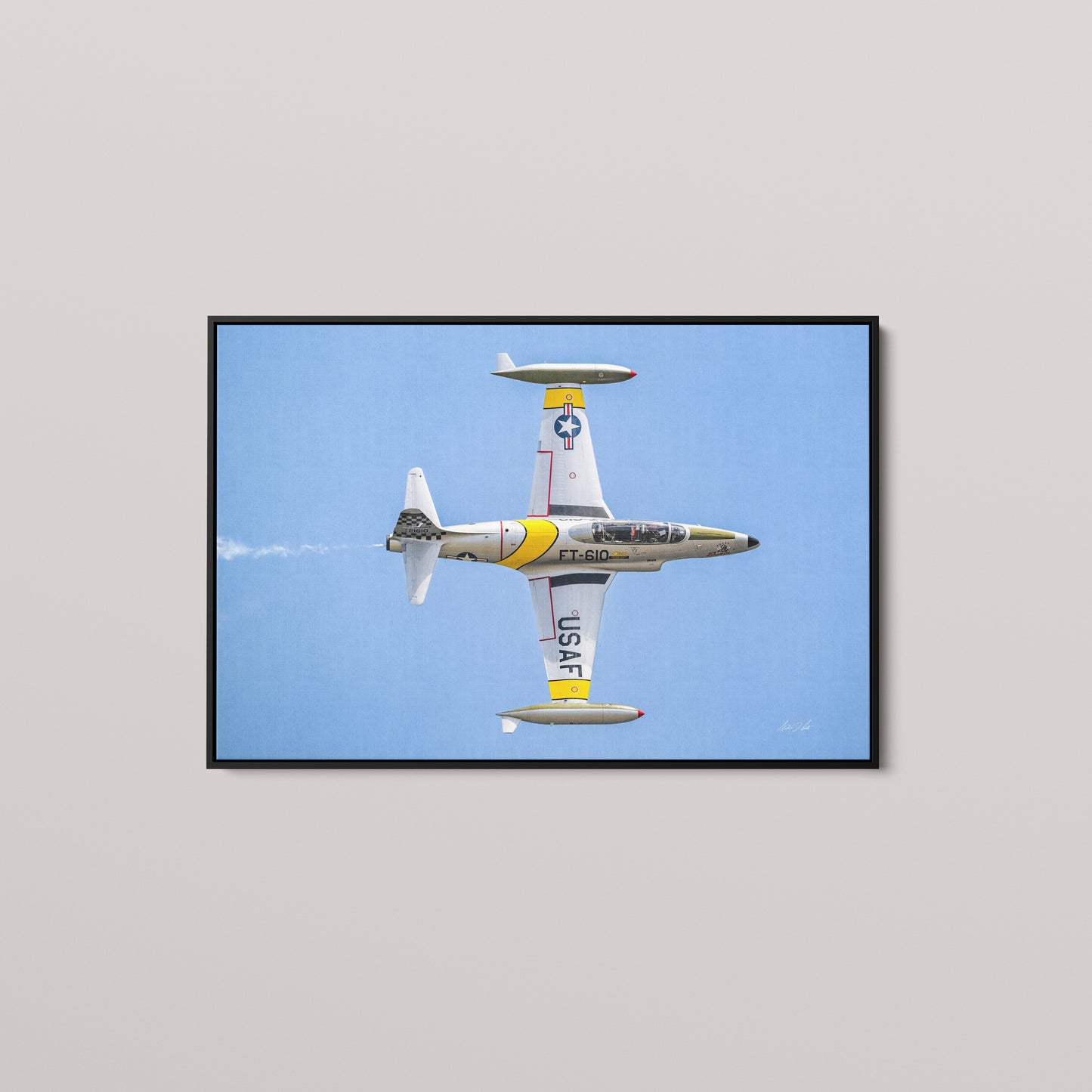 The Shooting Star — Black framed canvas mockup