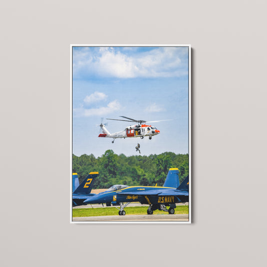 Swimmer Away — White framed canvas mockup