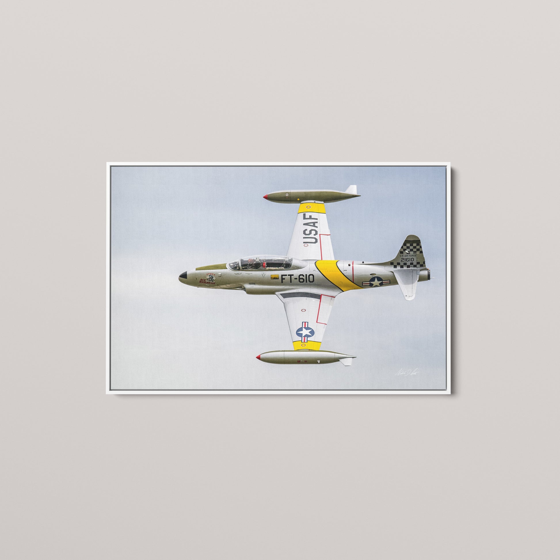 Profile in Silver — White framed canvas mockup