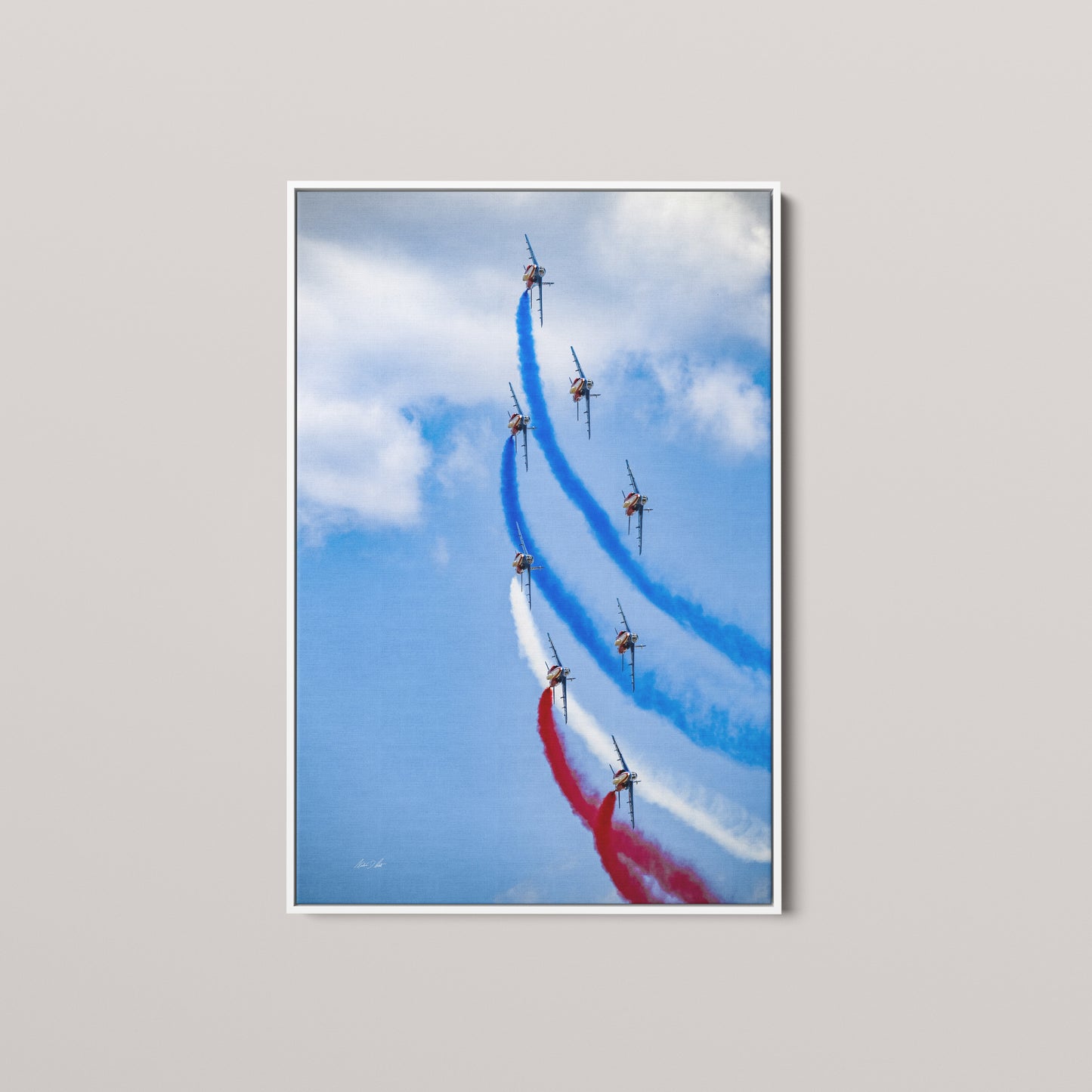 Tricolor Climb — White framed canvas mockup